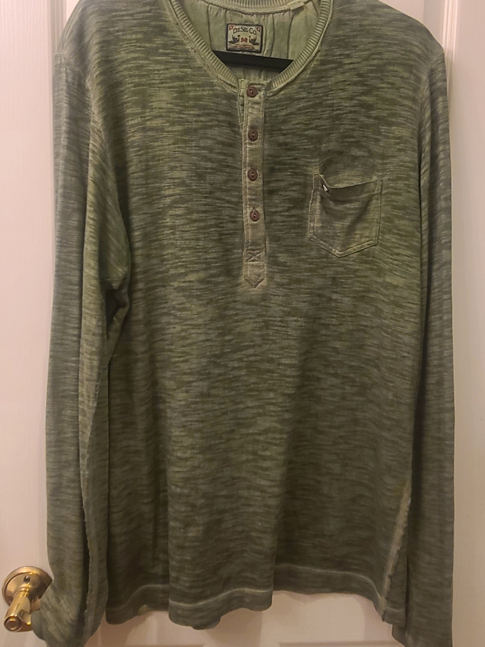 Diesel Olive Green Marled Long-Sleeve Henley with Pocket